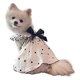 犬服 リボン ハート柄 袖なし Dカン付き コットン 小型犬 中型犬 着脱簡単 ドッグウェア ドット柄 フリル 散歩用 可愛い お出かけ フリフリ 女の子 綿 (ブラック, XL)