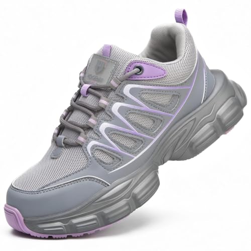Image of Hogent Steel Toe Shoes for Women Men Wide Non Slip Work Sneakers Indestructible Shoes Lightweight Breathable Construction Sneakers Puncture Proof Ergonomic Design
