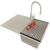 📦 INCLUS: Évier en granit Copenhague 700-40 Top, Kit d'évacuation complet (siphon de haute qualité et peu encombrant, trop-plein, vidange supplémentaire pour le raccordement d'une machine à laver ou d'un lave-vaisselle), Robinet de cuisine BW6020 avec flexibles de raccordement 3/8