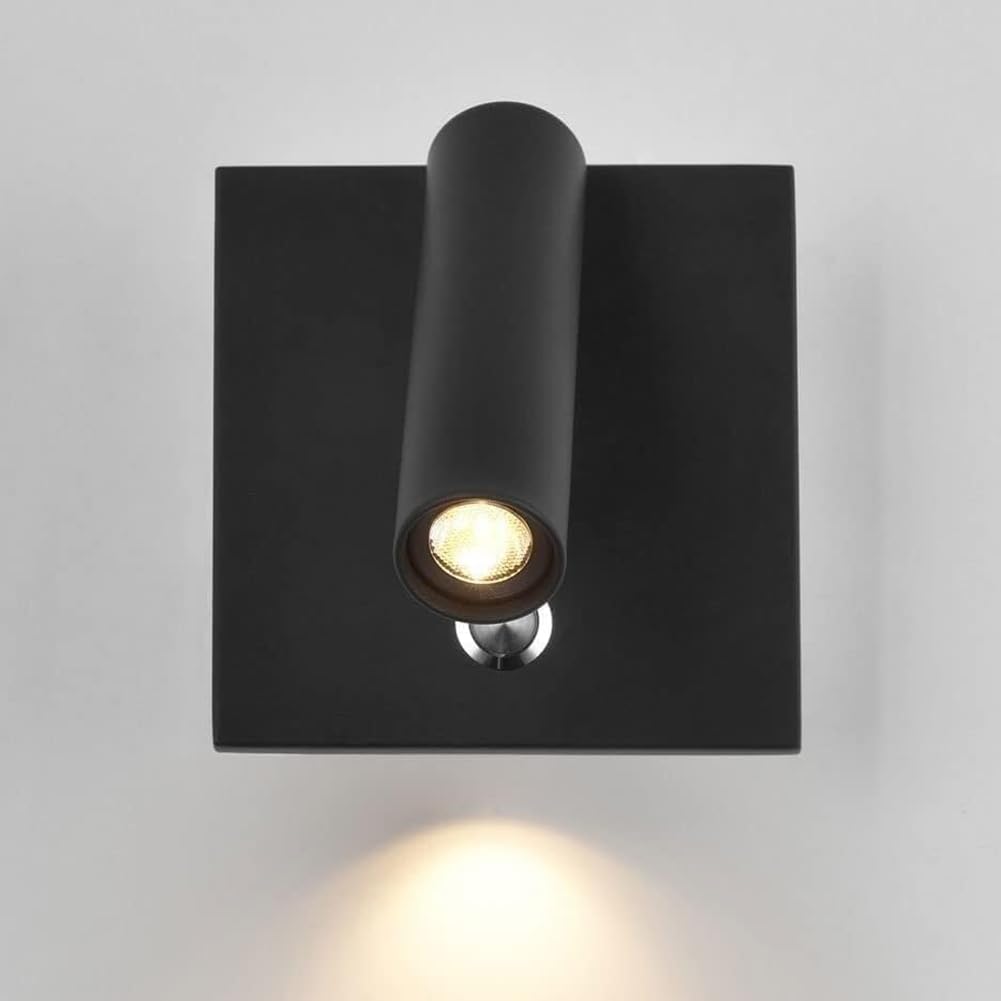 LED Gold Wandleuchte mit Schalter und USB Ladeanschluss Innen Wandlampe Drehbare 3000K Warmweiß Spotlight Runde Nachttischlampe Wand Leselicht für Gemälde Schlafzimmer Wohnzimmer,Schwarz