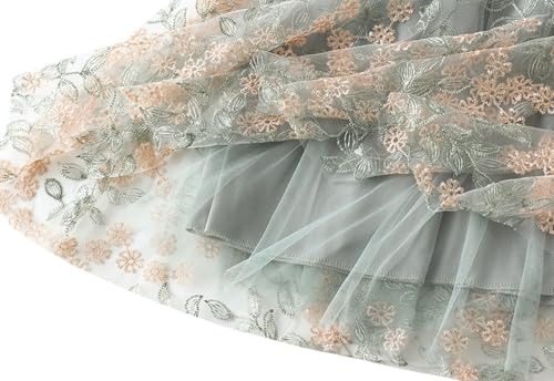 Bohemian Floral Embroidered Elastic Waist Layered Tulle Midi Skirts for Women Spring A-Line Skirt4