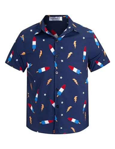 Yoimira Boys 4th of July Shirt Patriotic USA Flag Button Up 7-14 Years