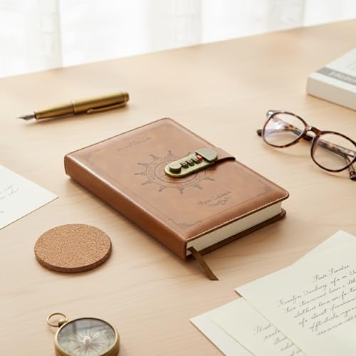Image of A5 Secret Diary with 3 Digit Combination Lock Premium PU Leather Journal Personal Locked Notebook for Office School Gifts 22x15 cm Nautical