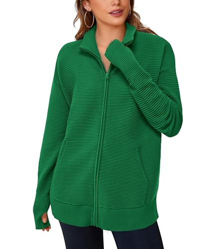 Image of PRETTYGARDEN Womens Long Sleeve Zip Up Ribbed Cardigan Sweaters