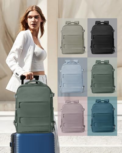 Image of coowoz Large Travel Backpack Carry On for Women Man Waterproof Gym Backpacks Mochila de Viaje Teacher Travel Bag Essentials Personal Item Backpack Rucksack Airplane Accessories Must Haves Olive Green
