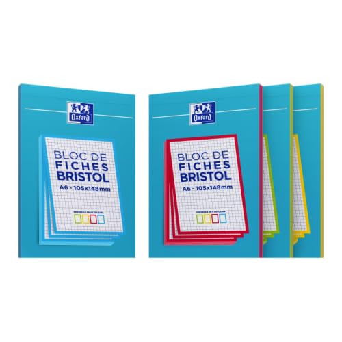 Lot de 10 Bloc collé de 30 fiches A6, en bristol blanc 210 g/m², quadrillé 5x5, bords coloris assortis (4)