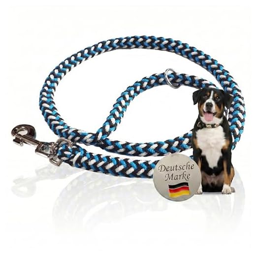 Activity4Dogs Geflochtene Hundeleine 1m kurz für mittelgroße und große Hunde rund Durchmesser 15mm Führleine Übungsleine blau-schwarz-weiß Made IN Germany