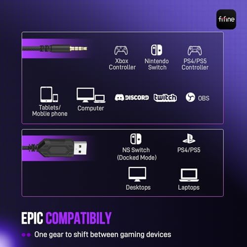 FIFINE H9 Wired Gaming Headset with Microphone, 3.5mm and USB Connectivity - 3
