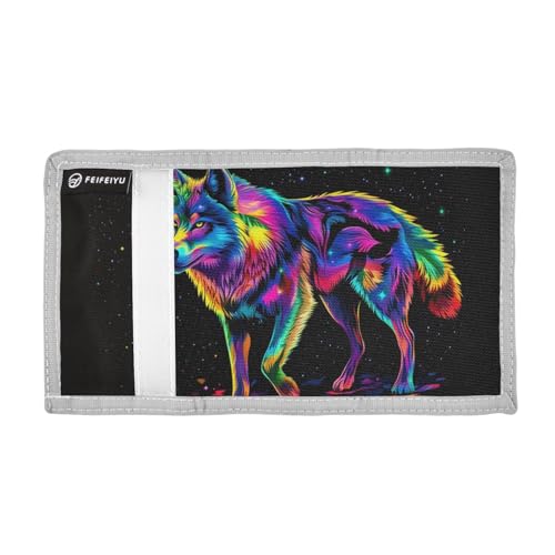 Wolf Colorbody Starry Color Kids Wallet for Boys Girls Trifold Outdoor Sport Wallets for Children Youth Teen Wallet with Zippered Coin Pockets Card Holders Front Pocket Wallets with Magic Sticker