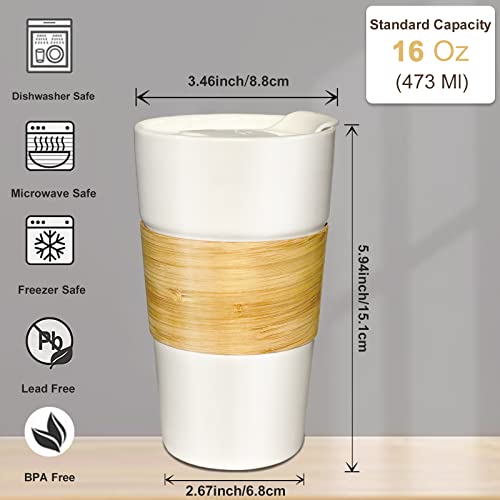 Kopmath Ceramic Travel Coffee Mug, 16 Oz Travel Mug With Lid, Splash Proof, Anti-Scald Sleeve, Microwave Dishwasher Safe, Portable To Go Tumbler, Large Coffee Cup For Car Cup Holder, Gift #TOP4