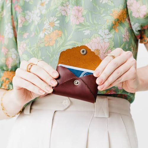 Image of Portland Leather Goods Mini Daisy Wallet for Women - Handmade from the Finest Full-Grain Hides - Features Envelope Design with Snap Closure - Cognac