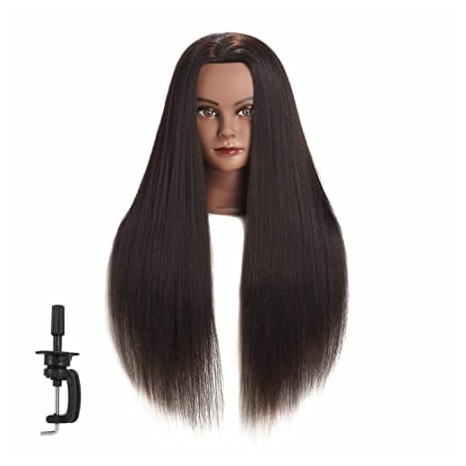 Hairginkgo Mannequin Head 26"-28" Super Long Yaki Synthetic Fiber Hair Manikin Head Styling Hairdresser Training Head Cosmetology Doll Head for Cutting Braiding Practice with Clamp (92018BY0220)
