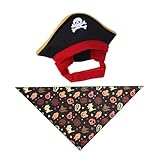 【Atmosphère d'Halloween】: Ce costume de pirate pour chien/chat unique d'Halloween comprend un chapeau et un bandana triangulaire avec des motifs classiques, ajoutant une atmosphère festive