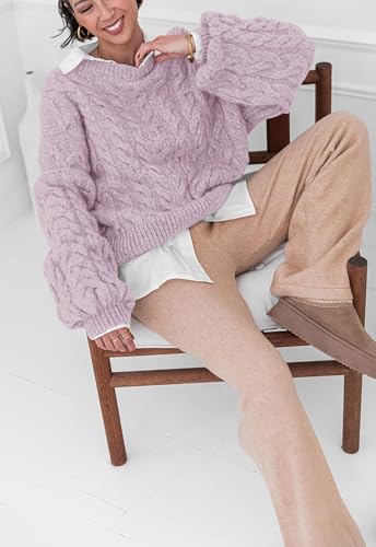 Image of PRETTYGARDEN Womens Sweaters Spring 2026 Cable Knit Long Sleeve Crewneck Oversized Sweater Chunky Pullover Loose Outfits