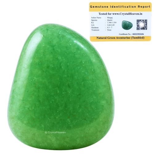 Image of Certified Green Aventurine Crystal Healing Tumbled Stone, Natural Polished Crystals for DIY Crafts, Manifestation, Meditation, Pooja Feng Shui and Reiki Healing (30 Grams)