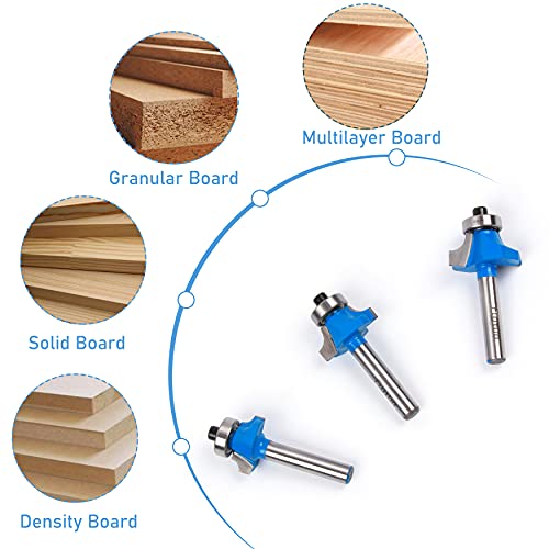 Image of 3Pcs Roundover Edging Router Bit Set 1 /4 inch Shank, Corner Rounding Edge-Forming Router Bit Set, Woodworking Milling Cutter (Diameter: 1 /4 inch, 3 /8 inch, 1 /2 inch, Radius: 1 /8'', 3 /16'', 1 /4'')