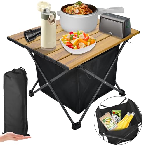 Audoyon Foldable Camping Side Table, Ultralight Small Beach Aluminum, Portable Outdoor Table with Carry Bag and Storage for Picnic, Grill, Hiking, Fishing, Sand, Camping, Nature
