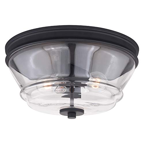Vaxcel Toledo 13-In W Black Industrial Flush Mount Ceiling Light Fixture Clear Glass #TOP15