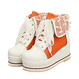  Dearney Damen Keilabsatz High Heels Plateau Stiefeletten mit Schnürung Absatz Kawaii Lolita Keilstiefeletten High Top Damenschuhe