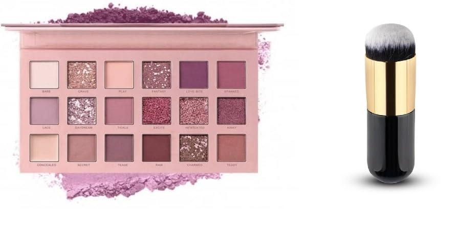 ClubBeauty 18 Colour Eyeshadow Palette with Makeup Brush Set, Pink and Purple Shades, Matte and Glitter Finish-image-4