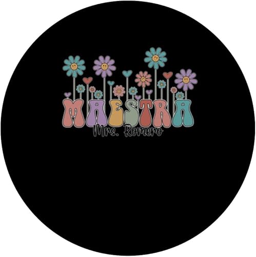Miniatura 3 de Mrs Romero Maestra Cute Flowers Bilingual Spanish Teacher PopSockets Swappable PopGrip