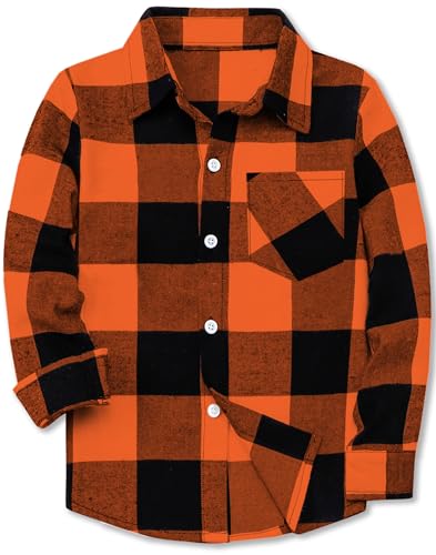 SANGTREE Mens Long Sleeve Flannel Shirt Button Down Plaid Shirts Buffalo Plaid Orange, S