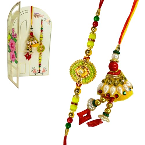 Juego de perlas multicolor amarillas rakhi de hilo cómodo sin piedras para hermano
