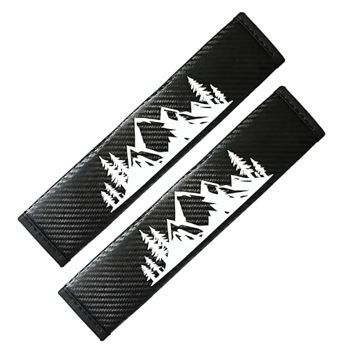 Prestrix Mountain Sequoia Seat Belt Strap Cover Pad, Inspirational Interior Car Accessories Decor, for Auto Car Truck Pickup 2026, Carbon Fiber Leather, Shoulder Neck Cushion Protector, Black, 2 PCS