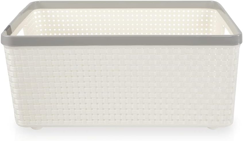 Saan Plastic Storage Basket - Cream/Grey, Large