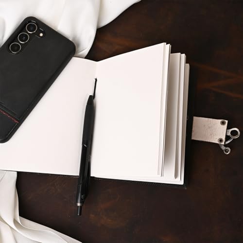 Image of Hancrafty Leather Diary, Handmade Green Stone Embossed Plain White Paper Journal with Lock Clasp for Men and Women Travel Notebook for Writing (Brown)