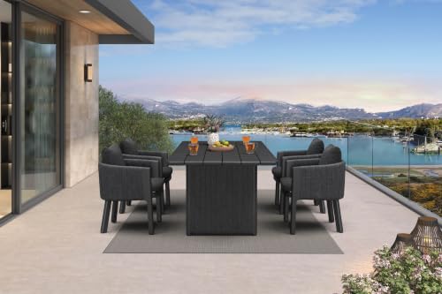 Image of PURPLE LEAF Outdoor Dining Set 5 PC Aluminum with Olifen Wicker Chair Grey