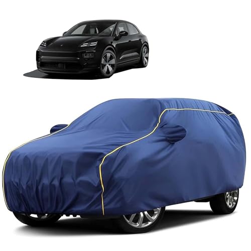 Image of Sulfar 100% Water Resistant Car Body Cover Compatible with Mirror for Porsche Macan (Triple Stitched, Full Bottom Elastic, Blue Tafetta with Yellow Piping)