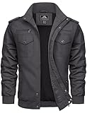 TACVASEN Chaqueta de entretiempo para hombre, con múltiples bolsillos gris oscuro L