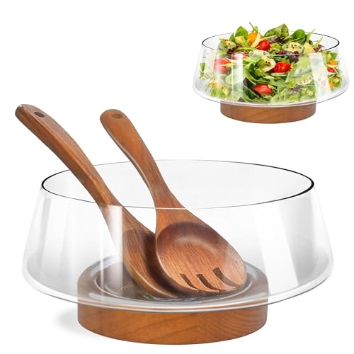 Salatschüssel-Set aus Glas mit Holzsockel - Elegante Servierschalen für Küchenutensilien und Partys