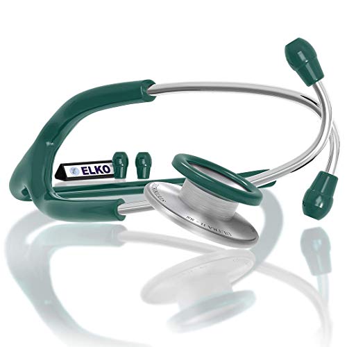 Image of ELKO EL-140 ULTRA II SS Stainless Steel Acoustic Stethoscope | For Doctors, Medical Students & Healthcare Professionals | Dual Head Chestpiece | 5.5mm Brass Pipe Frame | U-Shaped PVC Tubing (Green)