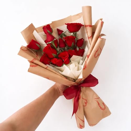 Image of Oasis Eco Friendly Kraft Paper Rolls For Multipurpose Gift Packaging & Flower Bouquet Wrapping, 50cmx25mtr (1 No) (j) Red Heart)