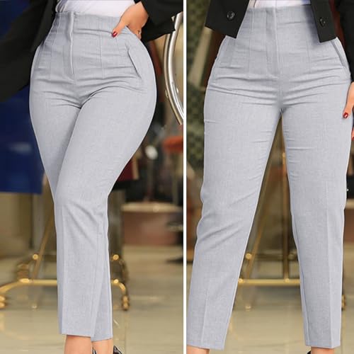 Office Pants High Waist Pleated Pockets Ninth-Length Women Trousers Solid Color Straight Leg Suit Pants Women Trousers Work Pants2