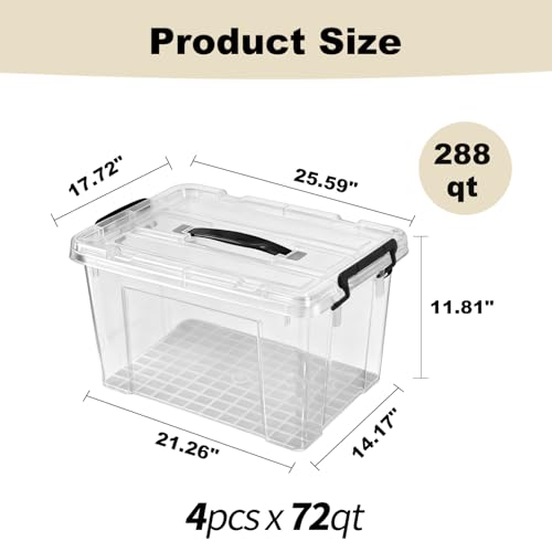 Image of 4 Pack Clear Storage Bins with Lids, 72 Qt-Stackable Plastic Organizer for Home, Office, Garage, BPA-Free, Heavy-Duty, See-Through Containers with Secure Latches & Handles