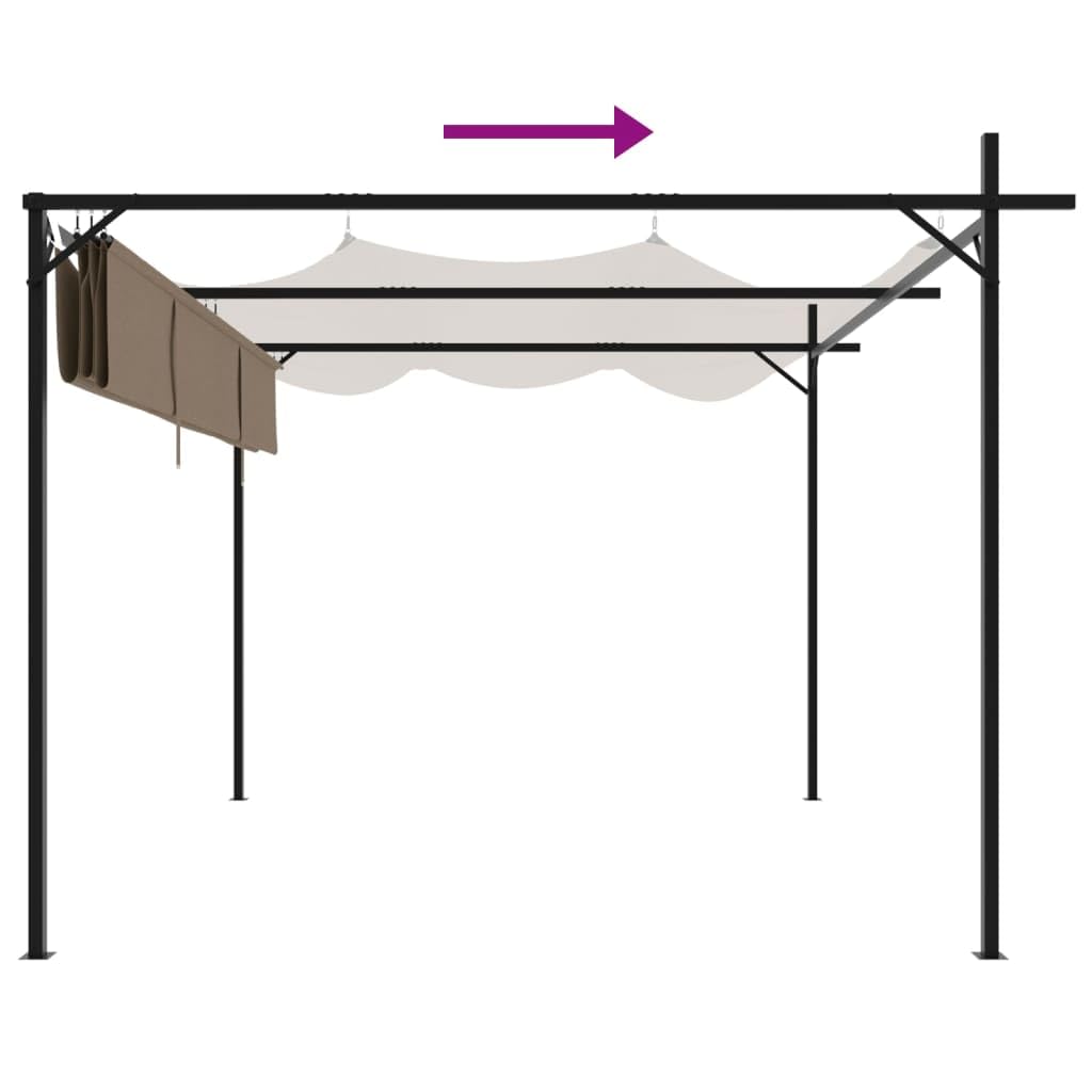 Pergola con tetto scorrevole, tortora, 295 x 292 x 230 cm, gazebo da giardino con robusto telaio in acciaio e alluminio, dispenser di ombra flessibile per terrazza, giardino e esterni