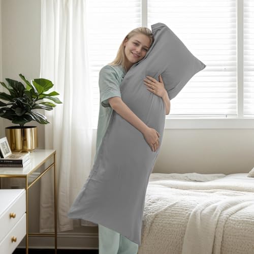Image of Body Cooling Pillow Cases Cover, Bamboo Rayon Pillowcases with Zipper Closure, Cool & Breathable Pillow Case for Hot Sleepers and Night Sweats, 20x54 inches, Sliver Grey