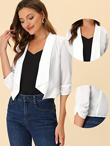 Image of Allegra K Summer Chiffon Bolero Shrug Blazer for Women's 3 /4 Ruched Sleeve Shawl Lapel Thin Lightweight Open Front Cardigans