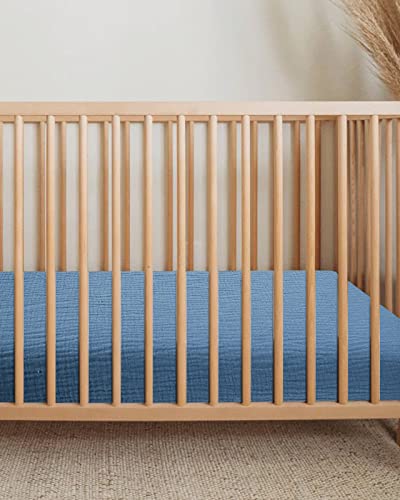 Image of Bassinet Sheet for Baby Boy and Girl, Fitted Sheets for Rectangle, Oval, Hourglass Bassinet Mattress, Muslin Moses Basket Sheets with Neutral Style (Blue)
