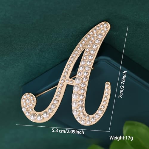 Image of Initial Letter Brooch Pin Pearl Letter Brooches Golden Pins Accessories Jewelry Birthday Chrisrmas Gift for Women