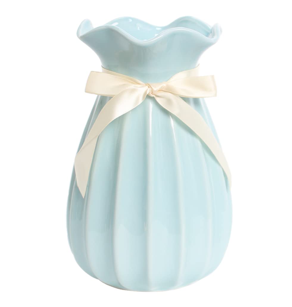 19 cm Jarrón Azul de Cerámica, Floreros Jarrones Decorativos Modernos, Jarróns Sencillo y Minimalista para Flores y Pampas