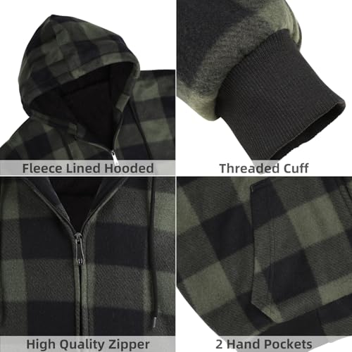 Image of LeeHanTon Mens Flannel Jackets Sherpa Lined Fleece Zip Up Winter Warm Workout Plaid Sweatshirt with Hood