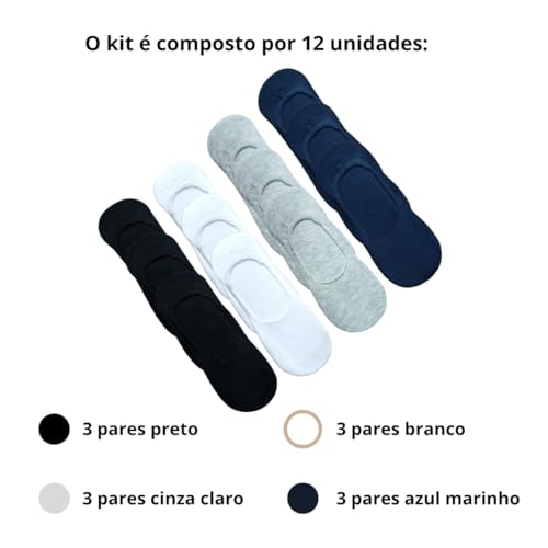 Kit 12 Pares Meia Sapatilha Invisível Feminina Masculina