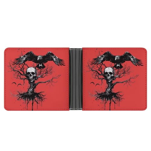 Skull Tree Black Ea-gle Funny Men's Slim Bifold Wallet with Multiple Card Slots Front Pocket Purse
