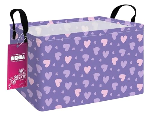 Image of Rectangular Purple hearts Storage Basket | Fabric Organizer Bin for Books,Clothes,Gifts,Pets-Perfect for Home,Office,Nursery,Shelf(Rec-Purple heart )