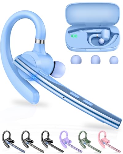 Image of New Bee Bluetooth Headset, Single-Ear Bluetooth Earpiece for Cell Phone Calls, Dual Mic with Mute Button, 72H Talk Time, 500mAh Charging Case Wireless Headset for Phone and Laptop