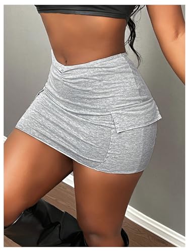 WDIRARA Women's Ruched Waist Bodycon Mini Skirt Stretchy Skirts with Flap Pocket2